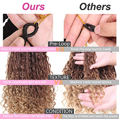 Unionbeauty 8 Pack 18 Inch Boho Box Braids Crochet Hair Bohemian Hippie Braids Distressed Goddess Box Braids Hair Curly Ends Pre-Looped Synthetic Ombre Braiding Hair Extension For Black Woman 53# #TOP4