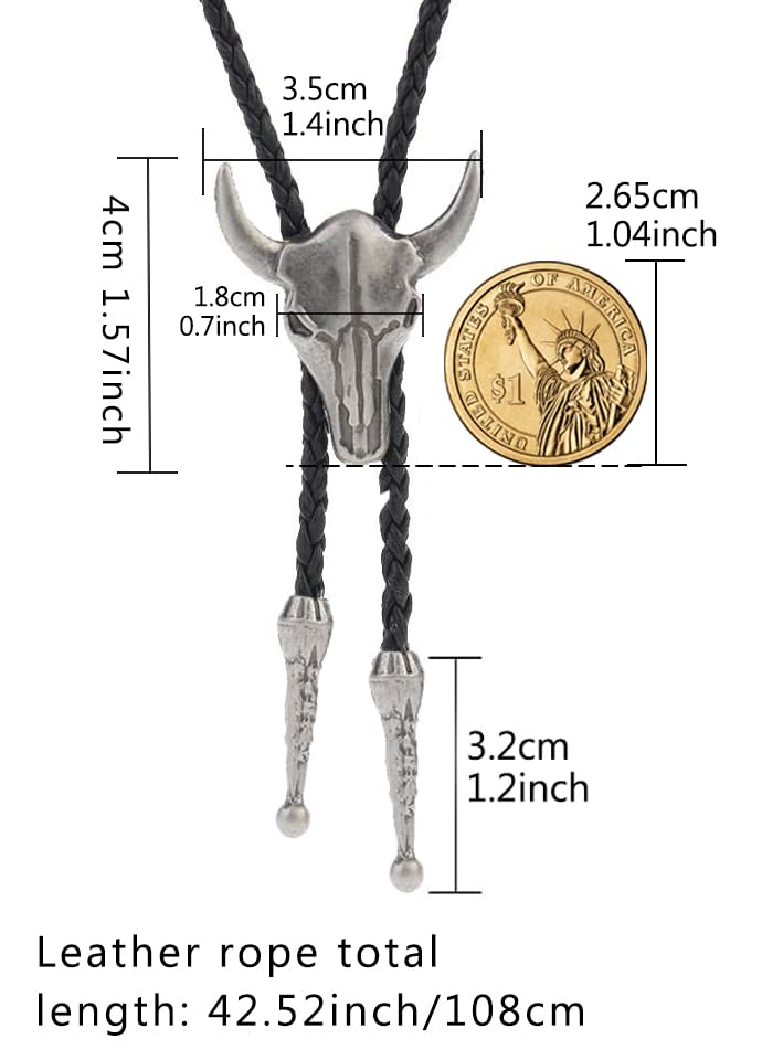 Image of GelConnie Native American Bolo Tie Rodeo Cowboy Leather Necktie Western Necklace Costume Accessories for Men,Women