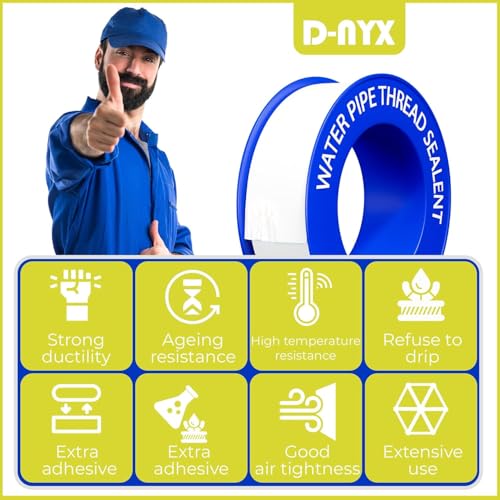 D-NYX Teflon Tape 4 Rolls 1/2 Inch(W) X 520 Inches(L) Teflon Duct Sealant Tape for Shower Head, Plumbing Thread Tapes, Water Pipe Sealing Plumbers