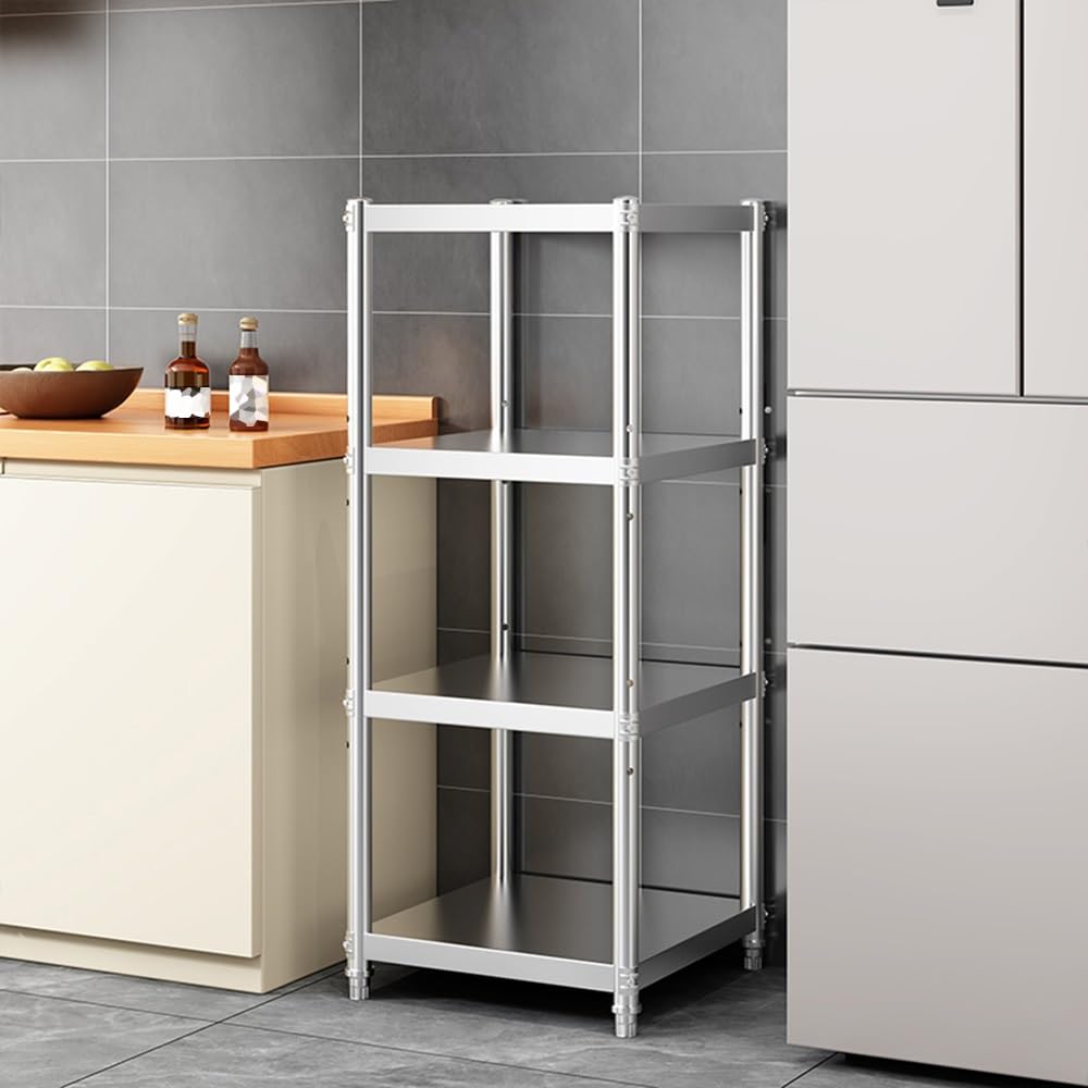 Scaffale resistente a 3 ripiani in acciaio inox, regolabile, per cucina, ristorante, garage, scaffalatura commerciale (60 x 25 x 60 cm)