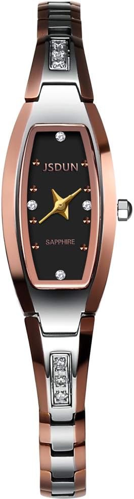 Women Watches Slim Silver and Rose Gold Tungsten Steel Bracelet Band Black Square Dial Wrist Watches, Lady Elegant Dress Waterproof JSDUN Bracelet Watches for Wife Mother