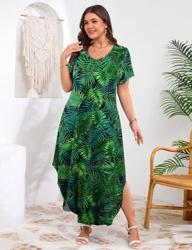 Image of JollieLovin Womens Plus Size Casual Summer Maxi Long Dress Short Sleeve T-Shirt Loose Sun Dress(L-5X)