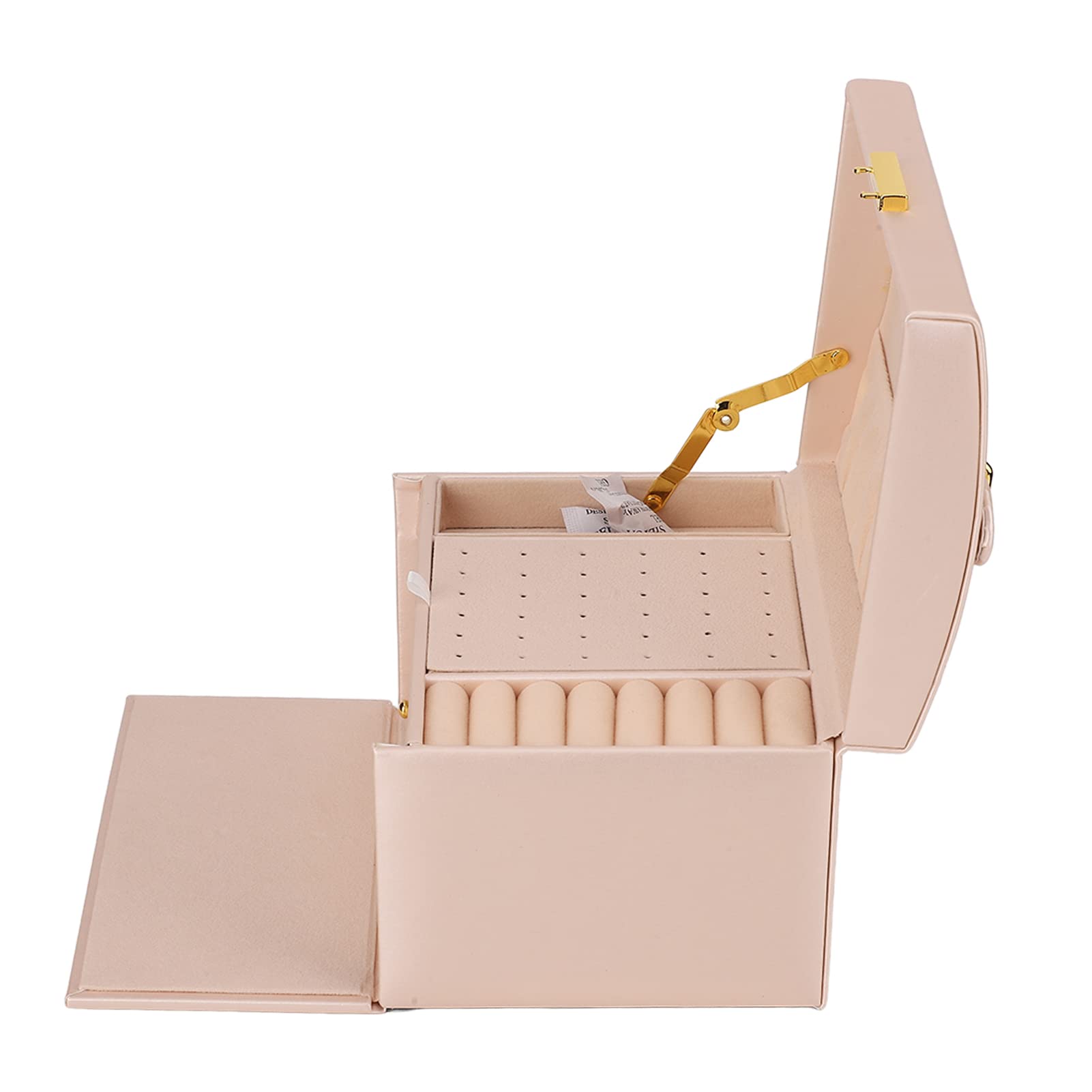 Boîte à bijoux 3 couches en cuir synthétique avec serrure pour boucles d'oreilles