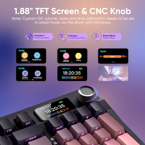 RedThunder K95 Wireless Mechanical Keyboard,TFT Screen & Knob, Trip-Modes Connection, Gasket Custom Hot-Swap Keyboard, RGB Backlit, Pre-lubed Linear Switches, Side Printed PBT Keycaps, Gradient Pink — view 3