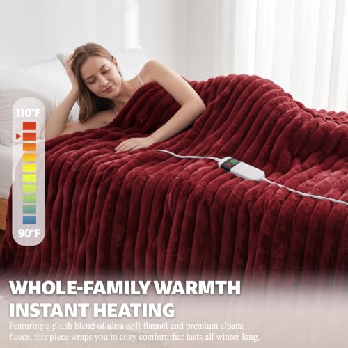 Image of Heated Blanket Electric Throw 50″x60 ″Inch - Thick Striped Flannel Electric Blanket,10 Heating Levels, 1-12 Hours Auto Off, Fast Heating Heating Blanket with Overheat Protection.