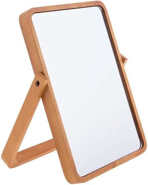 Hosoncovy Wooden Desktop Mirror with Stand Vanity Mirror Makeup Mirror Tabletop Mirror with Stand Folding HD Rectangule Free Standing Bathroom Mirror