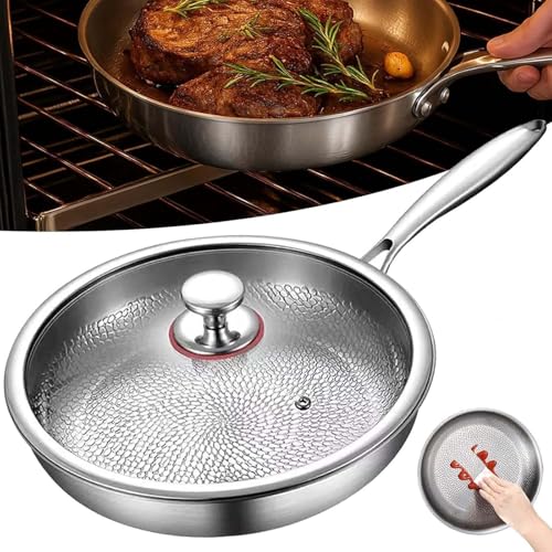 XLGNXXL Sartén de Titanio Puro Pro para Cocina, Antiadherente y no tóxica, Libre de PTFE y PFOA, Resistente a rayones, se calienta rápidamente, Compatible con Todo Tipo de Estufas. Silver,26cm