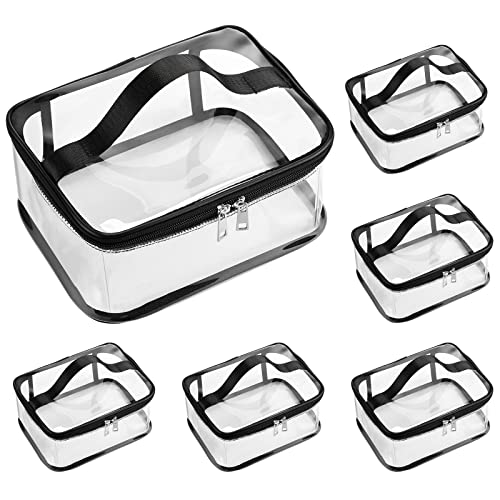 6 Pcs 9.25 X 6.89 Inch Clear Cosmetic Bags Transparent Zipper Travel Bag With Zipper Toiletry Makeup Pvc Bag Waterproof Portable Organizer Storage Pouch With Handle For Vacation Bathroom (Black Edge) #TOP13