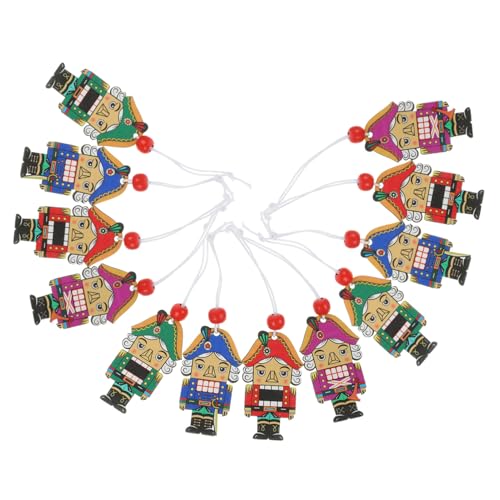 TOGEVAL 12 Piezas Colgantes Cascanueces de Madera Coloridos Decoración Navideña Artesanal para Hogar Fiestas y Bodas Adorno Clásico Soldado Colgante para Árbol de Navidad