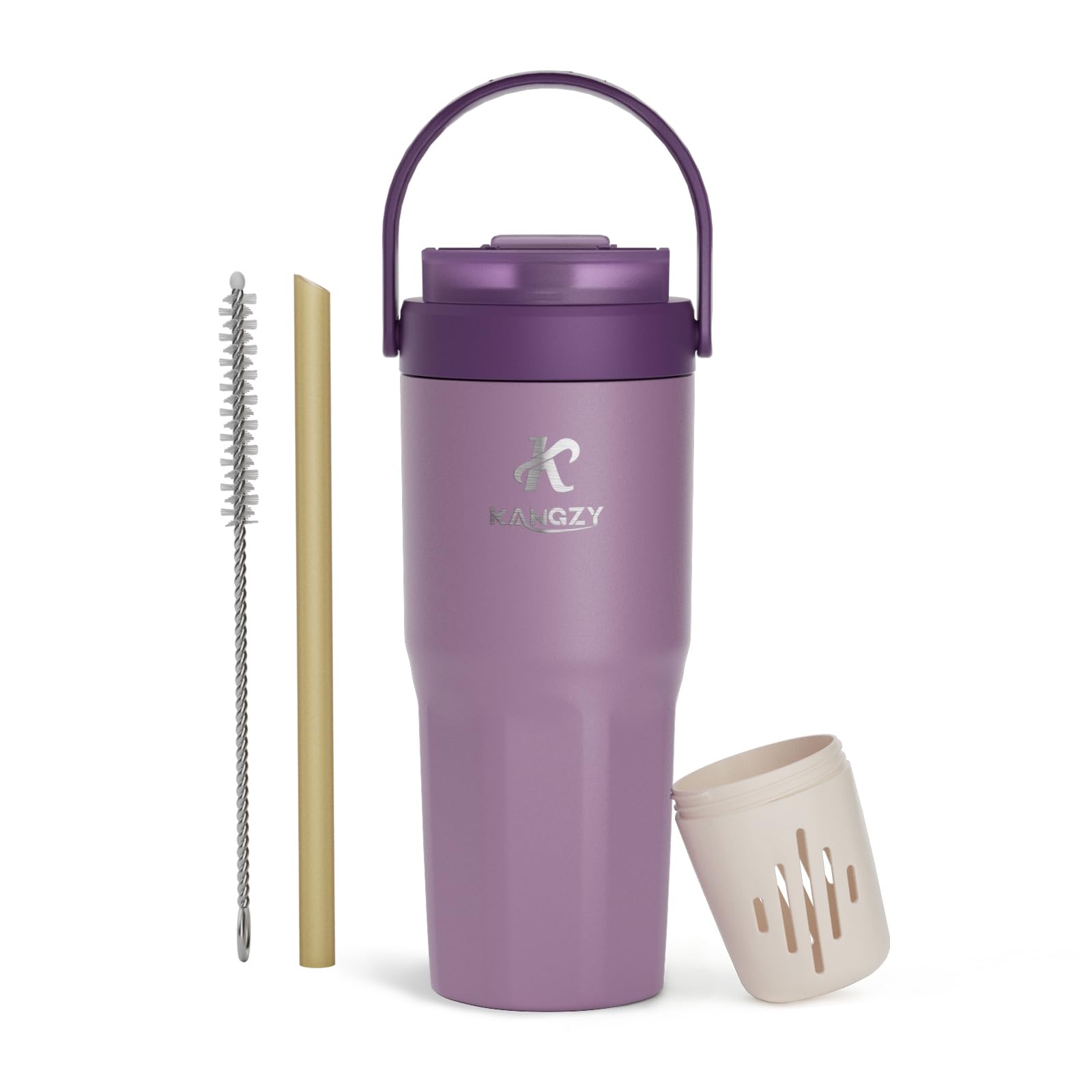 KANGZY Coffee Cup Travel Mug 600ml – Stainless Steel Insulated Water Bottle, 2-in-1 Lid, Vacuum Thermal Cup, Leak-Proof Design, Keeps Drinks Hot 8H+ / Cold 24H – Work, Travel & Car (Orchid Purple) — image 1