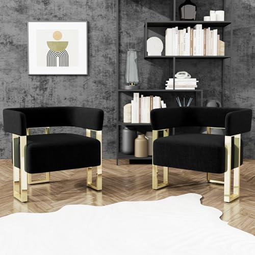 STHOUYN Modern Black and Gold Accent Chair Set of 2, Boucle Bucket Chairs Set of...