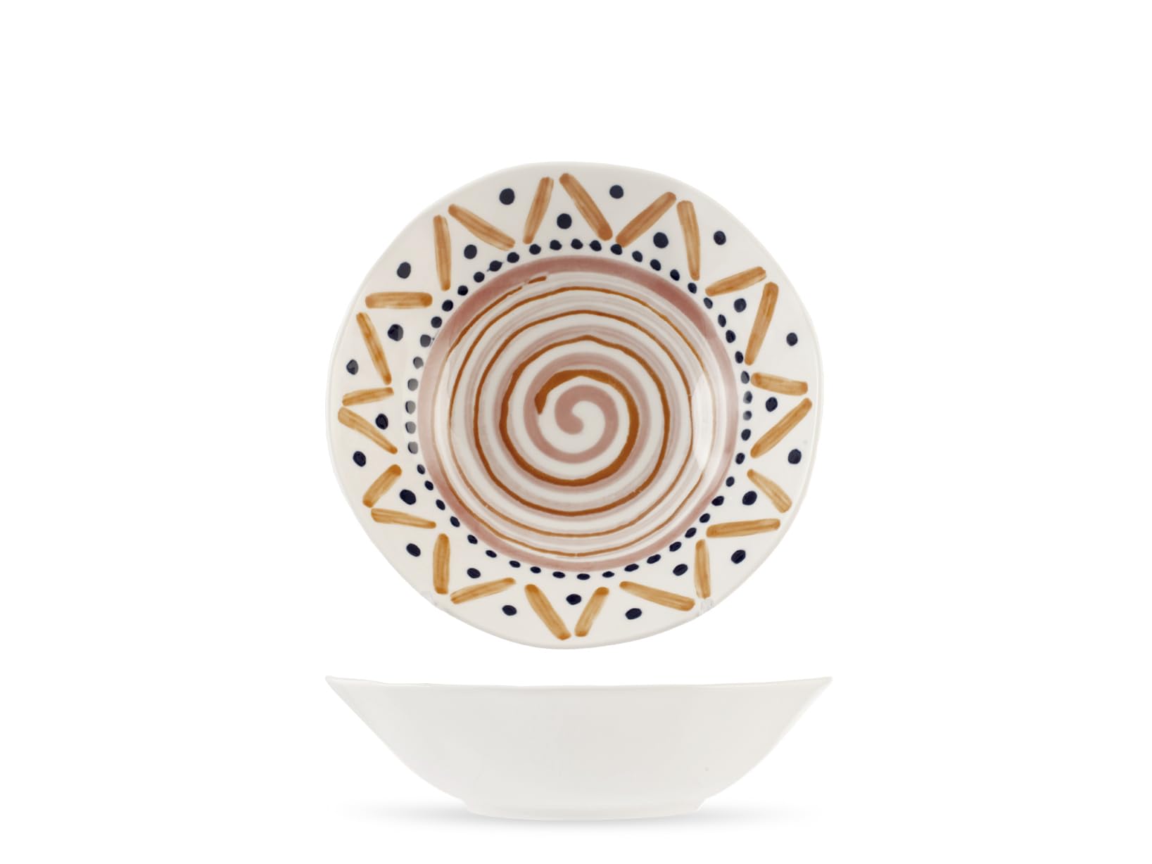 Set 6 Piatti Fondi Boho Stile Rustico - Diametro 18 Cm, Porcellana Resistente, Lavabili In Lavastoviglie