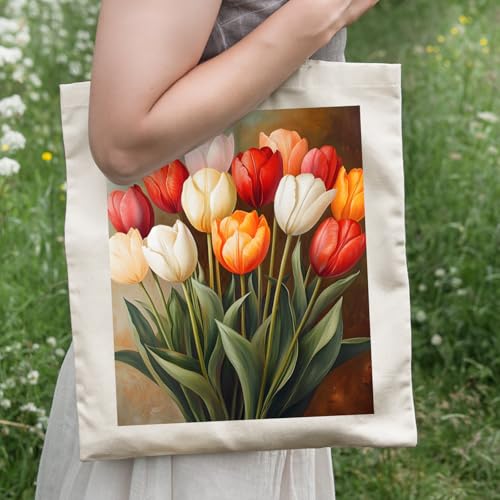 Flower Tote Bag for Women - Aesthetic Reusable Grocery Shoulder Canvas Bag for Work Travel Beach Dorm Gifts3