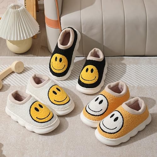 KEYUSHOP Retro Smile Face Slippers for Women Men Cartoon Happy Face Slippers Winter Warm Fuzzy House Shoes, EVA Sole & Cozy Soft Plush Preppy Slipper Indoor Outdoor3