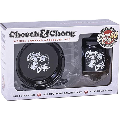 Cheech and Chong 3 in 1 Gift Set (Rolling Tray, Ceramic Ashtray, and Stash Storage Jar) - Smokers Hamper Gift Set Kit, Warming Gift Idea for Birthdays, Christmas â€“ Black Tie Dye (3oz Storage Jar)