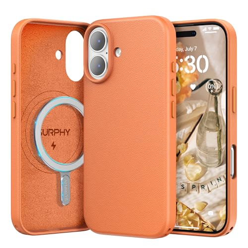 SURPHY Cover Magnetica per iPhone 17 6,3 Pollici,Custodia in Pelle PU per iPhone 17,Sottile Cover Antiurto con Protettiva Case,Ultra-sottile,Elevata Ricarica Wireless,Arancione