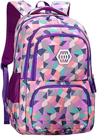 SellerFun Girl Geometric Printed Primary Junior High University School Bag Bookbag Backpack(2# Black,19L)