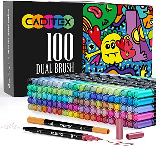 Markers for Adult Coloring - CADITEX 100 Colors Dual Brush Pens Fine Tip Markers Set for Artist Drawing