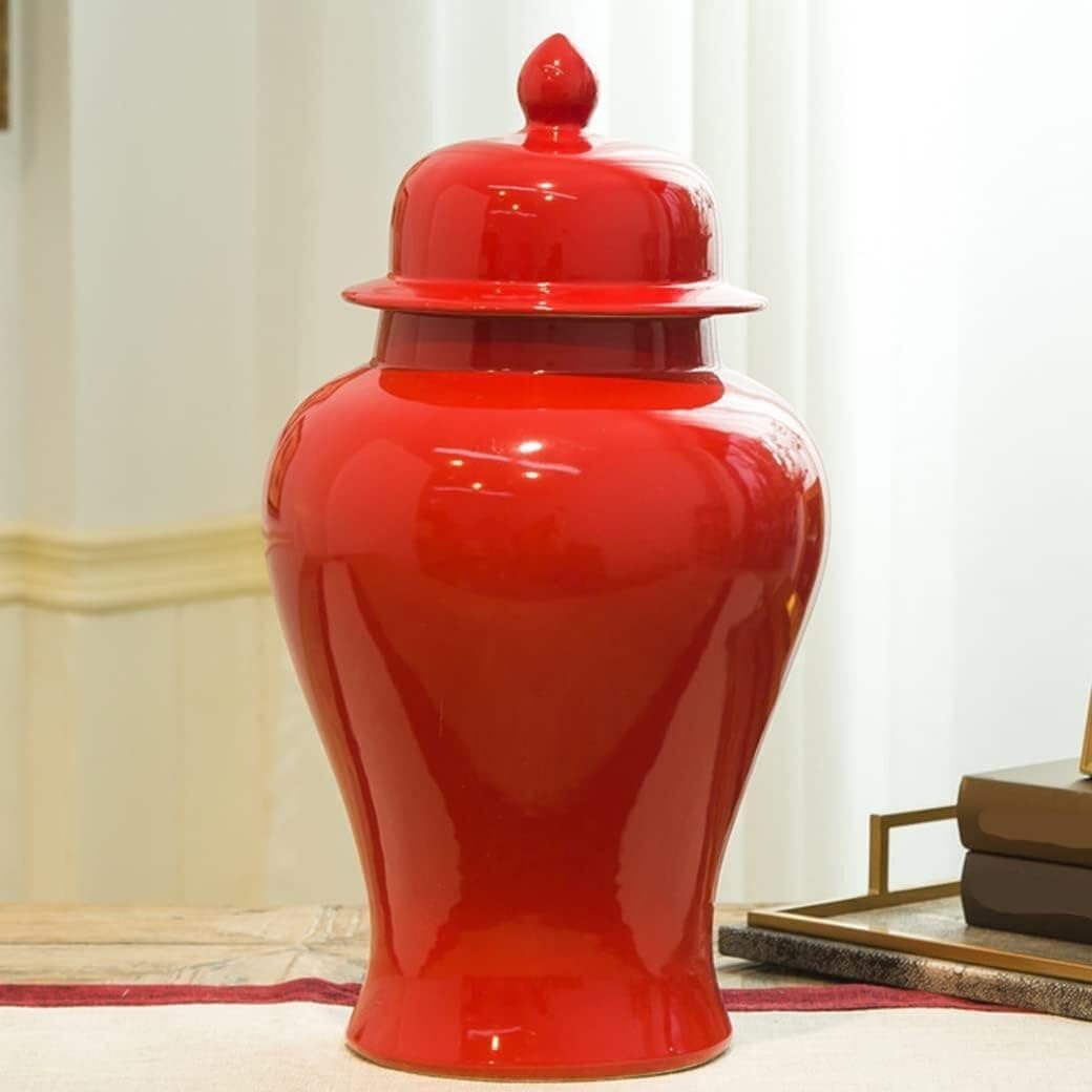 Food Storage Jar,Decorative Jar Ginger Jar Vase Decor Ceramic Red Ginger Jar with Lid Exquisite Beautiful Decorative Porcelain Jars Temple Jar with Lids Ginger Jars Storage,