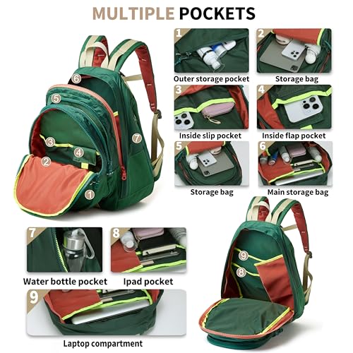 Casual Canvas Backpack for Women Large Capacity Vintage Campus Daypack and Travel Backpack (Green)3
