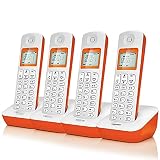 ZYFA téléphone Fixe Téléphone sans Fil numérique Grand Bouton avec Blocage d' Appel Nuisse et répondeur de 1, 5 Pouce White + Orange LCD Affichage, Appel à Trois Voies, Peut être étendu 4 combinés