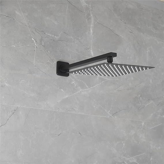Matte Black Shower Faucet Set, Bathroom Shower System with 8 Inch Rainfall Showerhead Wall Mounted,Single Function Shower Trim Kit with Rough-in Valve