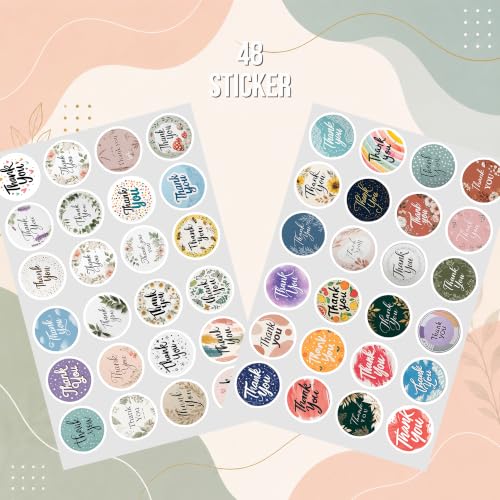Image of Thank You Vinyl Waterproof Stickers Pack of 48 for Gift Wrapping, Small Business Packaging, Envelopes, Parcel Seals, Handmade Products & Favors | Floral Aesthetic Decorative Thank You Label Pack