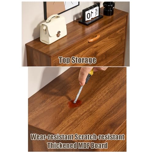 Meuble à chaussures rustique avec 2 rabats - Étagère fine MDF