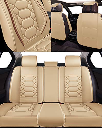 Oasis Auto Car Seat Covers Accessories Full Set Premium Nappa Leather Cushion Protector Universal Fit For Most Cars Suv Pick-Up Truck, Automotive Vehicle Auto Interior Décor (Os-004 Tan) #TOP4