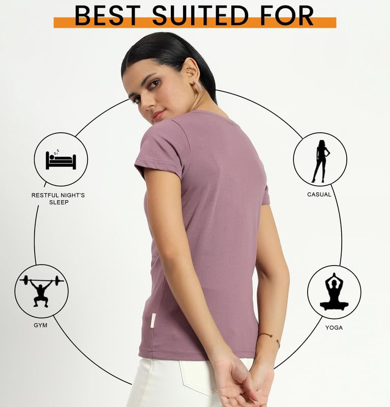 Image of Sleepynuts Women's Plain Round Neck Regular Fit Half Sleeve Cotton T Shirt