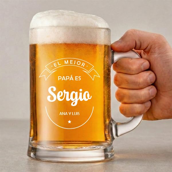 Transparent Gift Jarra de Cerveza para El Mejor con Texto Personalizado. Jarras de Cerveza Personalizadas. Regalos Originales para Hombres y Día del Padre. Regalos Novios, Padres, Padrinos y Abuelos.
