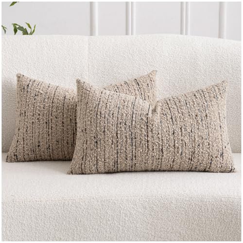 Zealax Textured Boucle Lumbar Pillow Covers 12x20 Neutral Throw Decorative