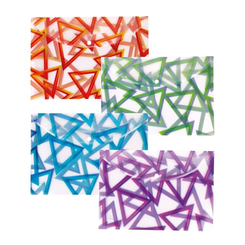 Image of Polen 24 Pcs Button File Folder with 18 Microns Poly Plastic Folder, Button Bag, HD Printed, Snap Button with Back Fold Sealing for Extra Strength, Size FS, Triangle Print.(Multicolor)