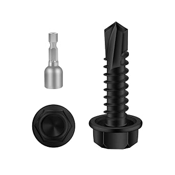 Mellewell #14 x 3/4" Hex Washer Head Self Drilling Screws, Self Tapping Sheet Metal Screws, 410 Stainless Steel, Black Finish, 50 PCS