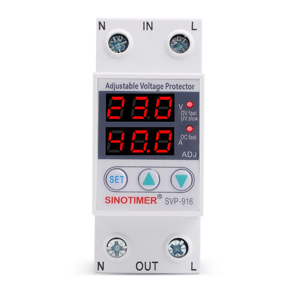 Studyset Under Voltage Relay,220V Intelligent Adjustable Over and Under Voltage Limit Current Protector Relay Reset Protector 40A