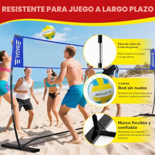 Red de voleibol de altura ajustable BAGAIL con marco resistente para jardín 3