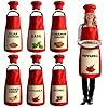 6Pcs Spice Costumes for Adults,Group Halloween Costume,Red Condiments Food Apron with Chef Hats,Condiments Matching for Family