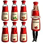 6Pcs Spice Costumes for Adults,Group Halloween Costume,Red Condiments Food Apron with Chef Hats,Condiments Matching for Family