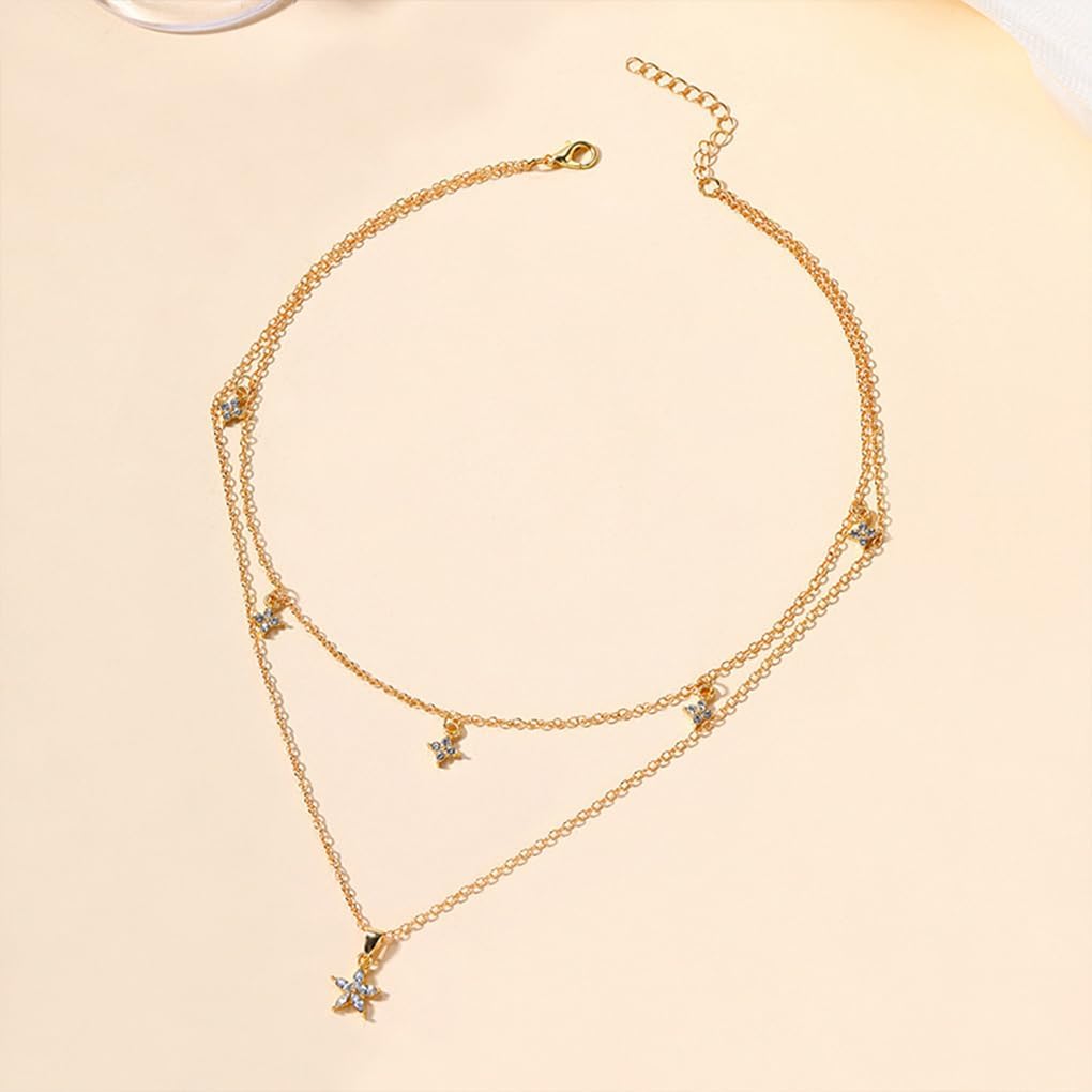 GIGB PBDK Dainty Gold Rhinestone Choker Necklace for Women,Sparkly Zirconia Flower Pendant Adjustable Thin Chain Layered Necklaces,Trendy Wedding Jewelry Gifts - Image 6