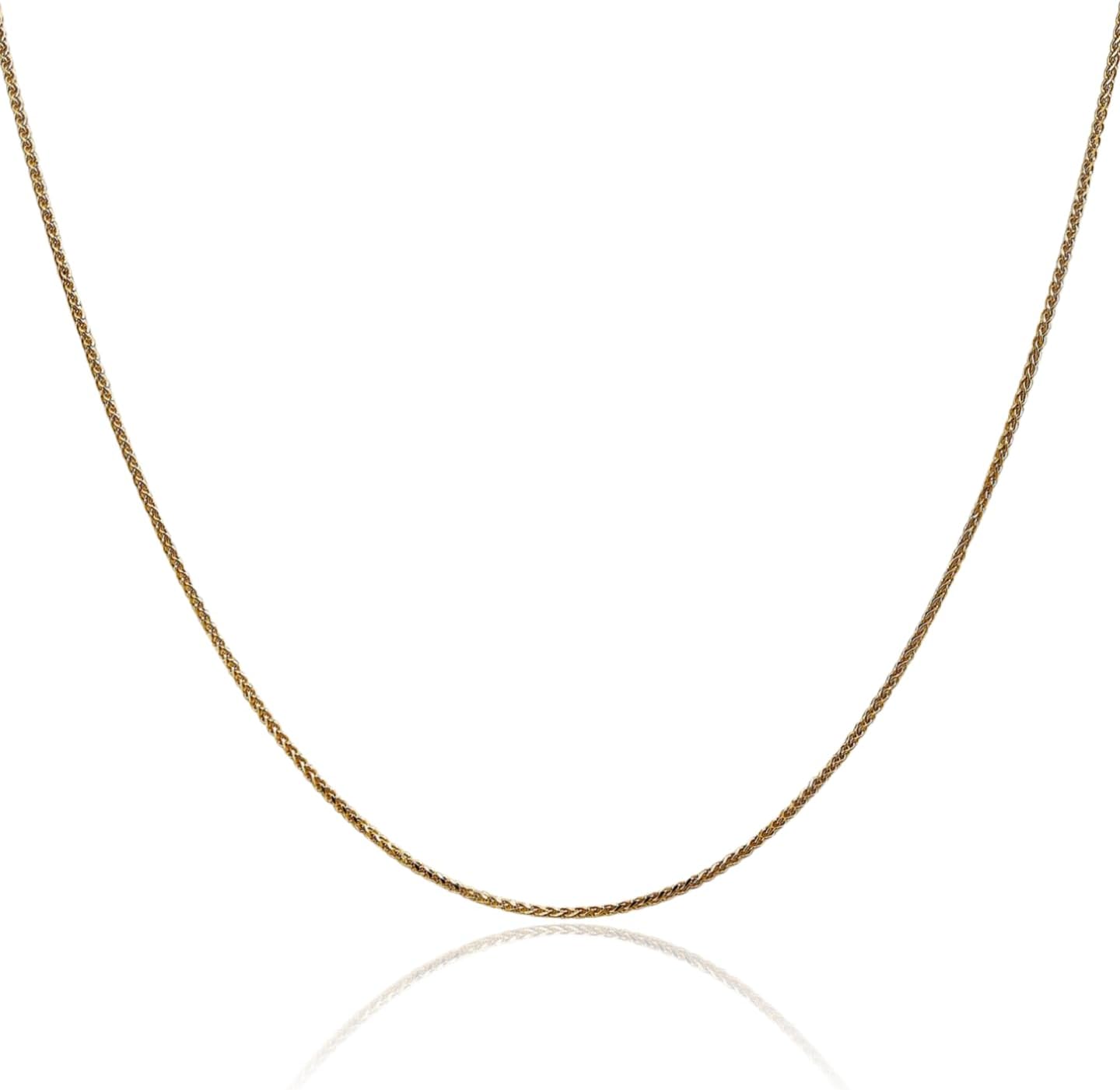IceCarats 14K Solid Yellow Gold 1.05mm Dainty Spiga Wheat Chain Necklace Diamond Cut