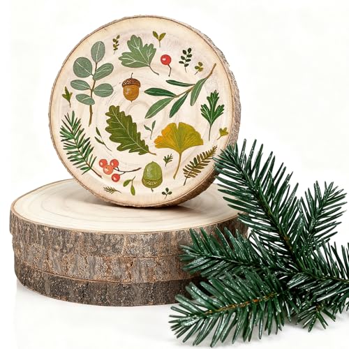 4 Pcs Rondin De Bois Naturel 18-20cm Sans Trou, Tranches De Bois Brut 15mm, Disques Ronds Pour Bricolage, Décoration Mariage, Décoration Noël bois,...