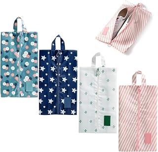 شنطة احذية للسفر من 4 قطع، شنطة سفر مقاومة للغبار مع مقبض، منظم احذية مقاوم للغبار لتخزين الاحذية والملابس، ابيض، 20 × 34 سم، محول سفر عالمي