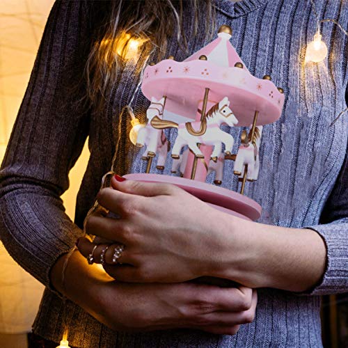 BESPORTBLE Carrossel de madeira Caixa de música Decoração de presente de aniversário para mulheres,