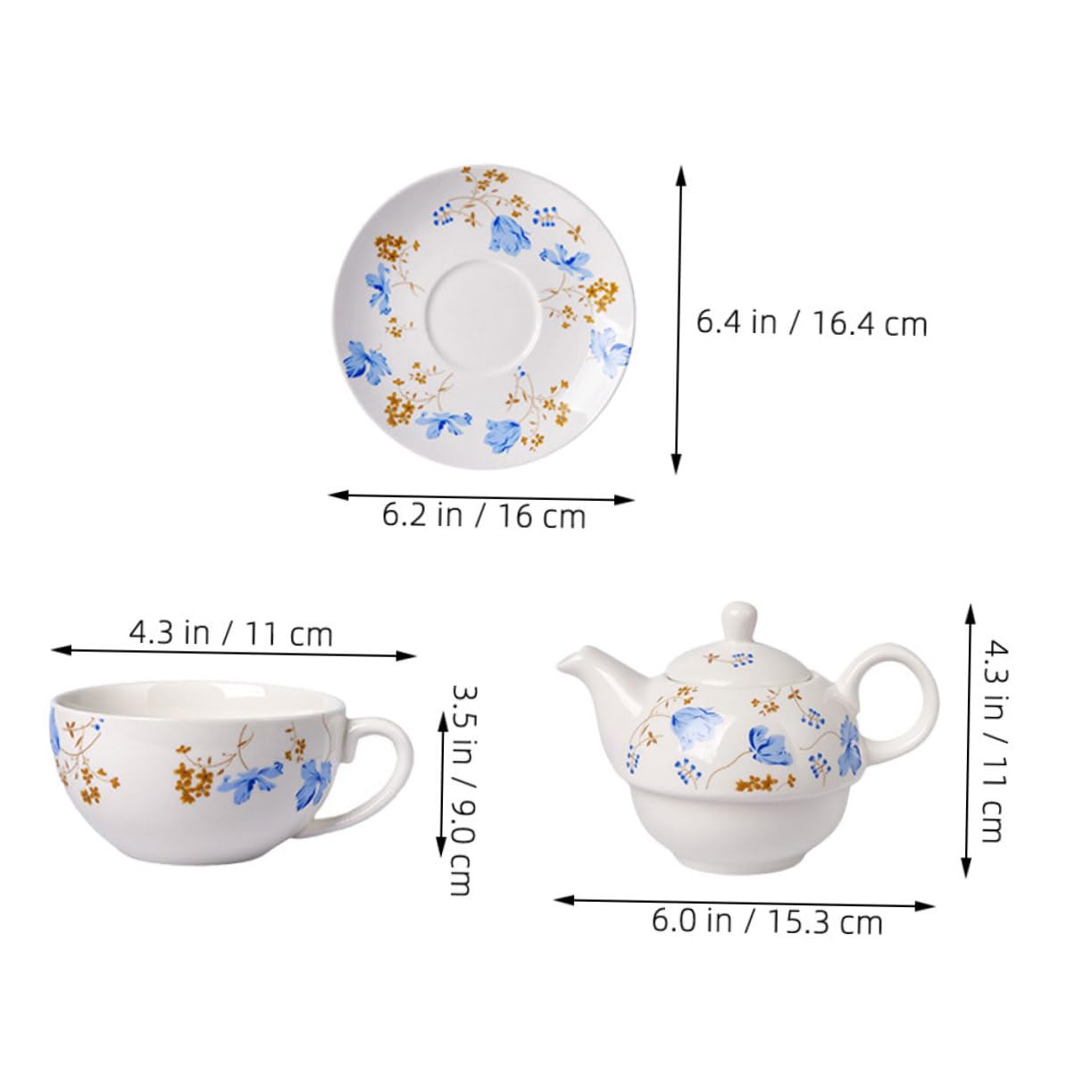 Cabilock Juego de Té de Cerámica con Tetera y Taza, 480ml y 350ml, para Hojas Sueltas o Infusión de Frutas en Viajes y Reuniones