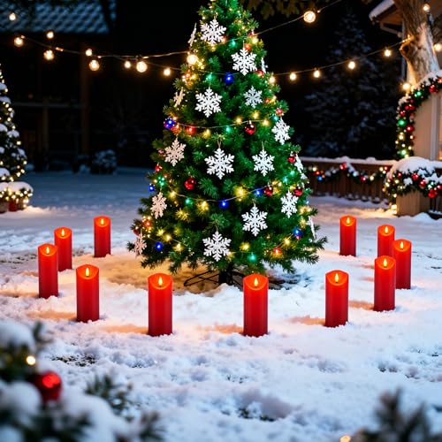 Image of fclayvts 24 Pack Red LED Candles with Remote & Timer - Flameless Pillar Candles with 3D Flickering Flame, Battery Operated for Christmas Tree, Table Centerpieces, Party Decor
