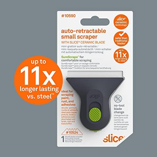 Slice 10590 Auto-Retractable Small Scraper | Compact Size for Small Surfaces or Awkward Angles, Ideal for Kitchen Hob Cleaning, DIY Decorating for Wallpaper & Paint Stripping or Window Scraping