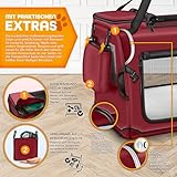 TRESKO® Hundebox faltbar inkl. Leckmatte, Spatel & Reflektoren M 61x42x42cm | Transportbox für Hunde und Katzen | Hundetransportbox Auto für kleine & große Hunde | Hundetasche robust Rot