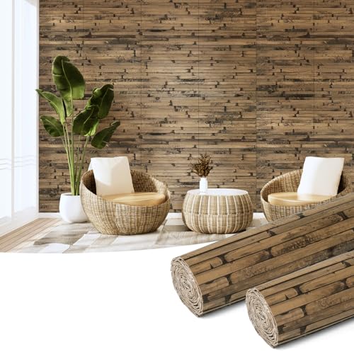 Image of Art3d 12 x 96 in Pole Wrap Natural Bamboo Wall Panel, 2-Pack, Dark Burned