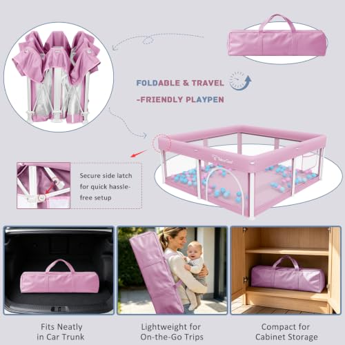 Image of TOREVSIOR Foldable Baby Playpen with Mat, 50 inchx50 inch Collapsible Playpen for Babies and Toddlers, Indoor & Outdoor Kids Safety Play Pen, Portable Play Yard, Foldable Baby Play Pen with 50 Ocean Balls