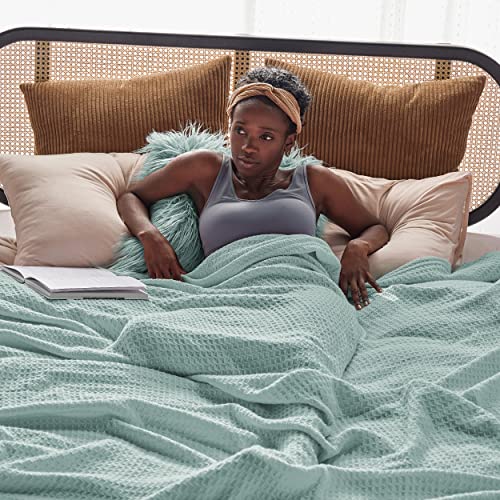 Bedsure 100% Cotton Blankets King Size For Bed - 405Gsm Waffle Weave Blankets For Summer, Cozy And Warm, Mint Green Soft Lightweight Woven Blankets For All Seasons, 104X90 Inches #TOP1
